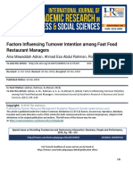 Factors Influencing Turnover Intention Among Fast Food Restaurant Managers