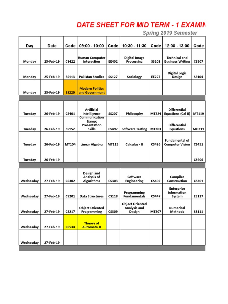 Mid Term Datesheet.V2.1 | PDF | Engineering | Computer Programming