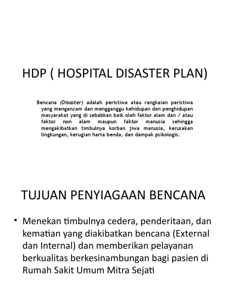 HDP (Hospital Disaster Plan) | PDF