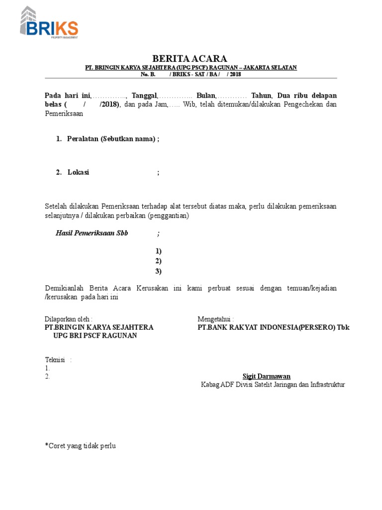 Form Berita Acara Kerusakan | PDF