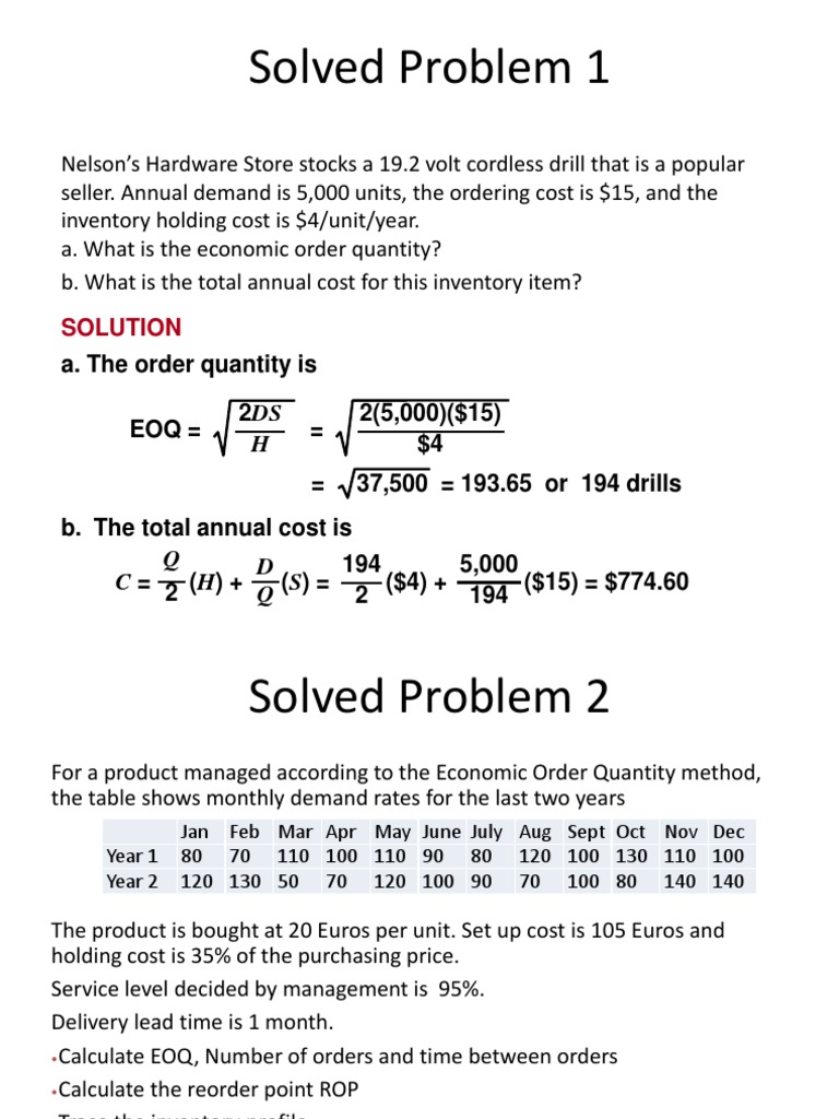 Inventory Management Self Study Exercises Standard Deviation Demand