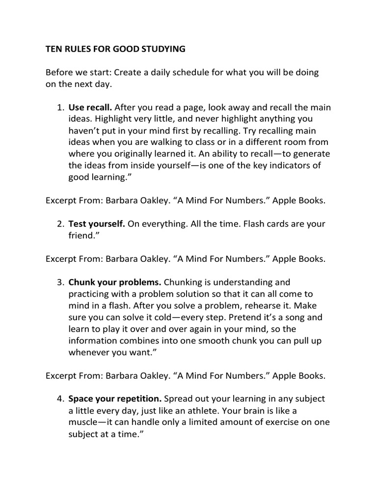 Ten Rules For Good Studying PDF | PDF | Mind | Neuropsychological ...