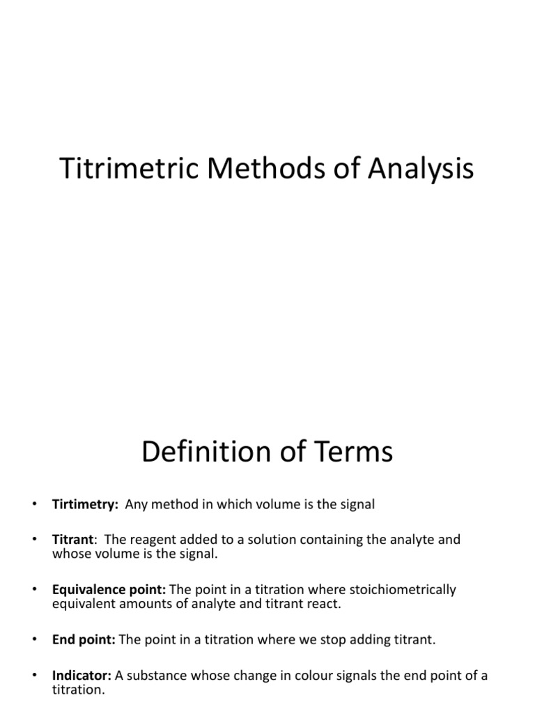 Titrimetric Methods of Analysis PDF Titration Chemistry