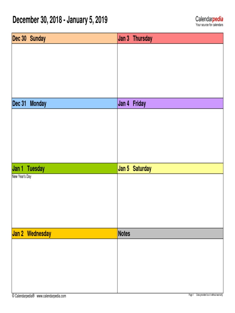 December 30, 2018 - January 5, 2019: Dec 30 Sunday Jan 3 Thursday | PDF ...