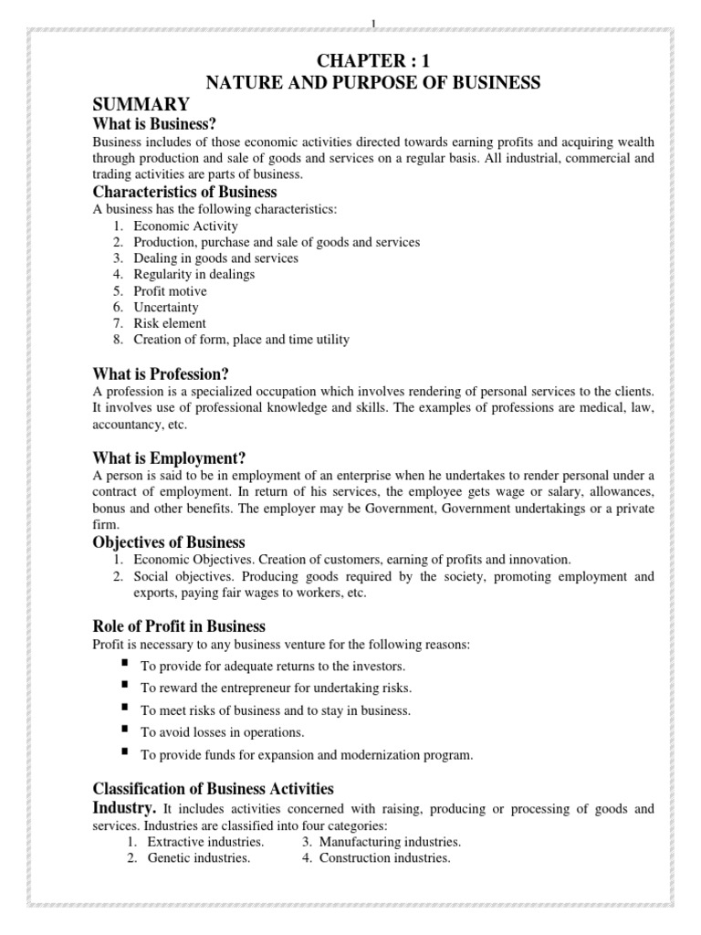 Nature and Purpose of Business | PDF | Partnership | Business