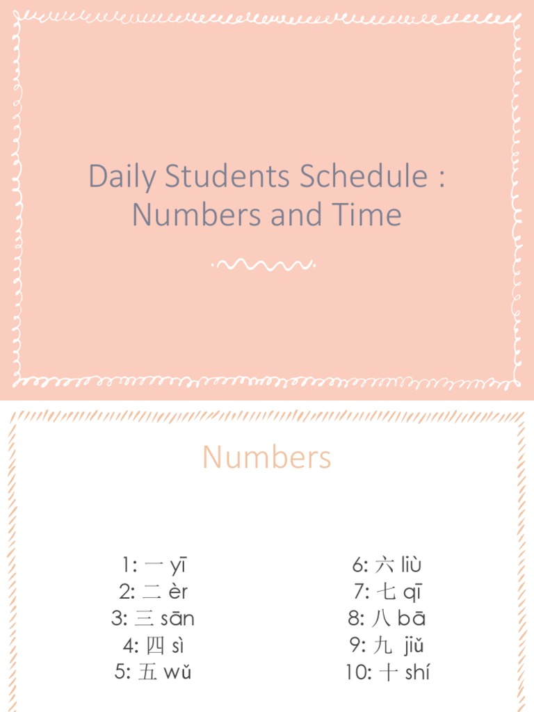 Daily Schedule: Numbers and Time | PDF