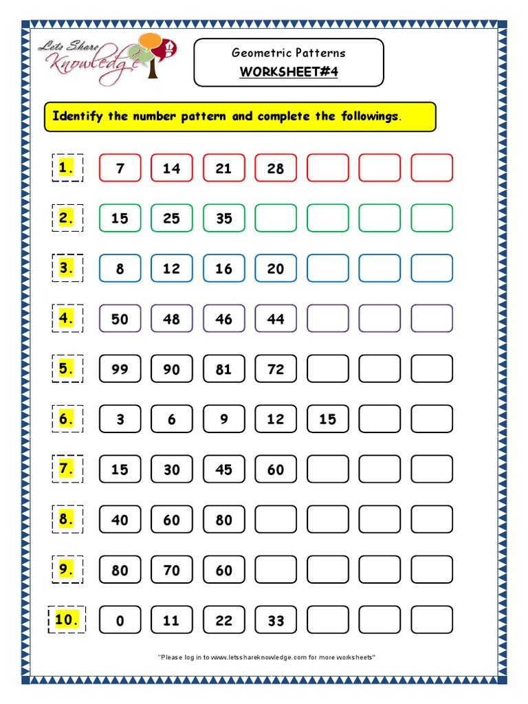 grade 3 maths worksheets geometry geometric patterns in shapes numbers 4