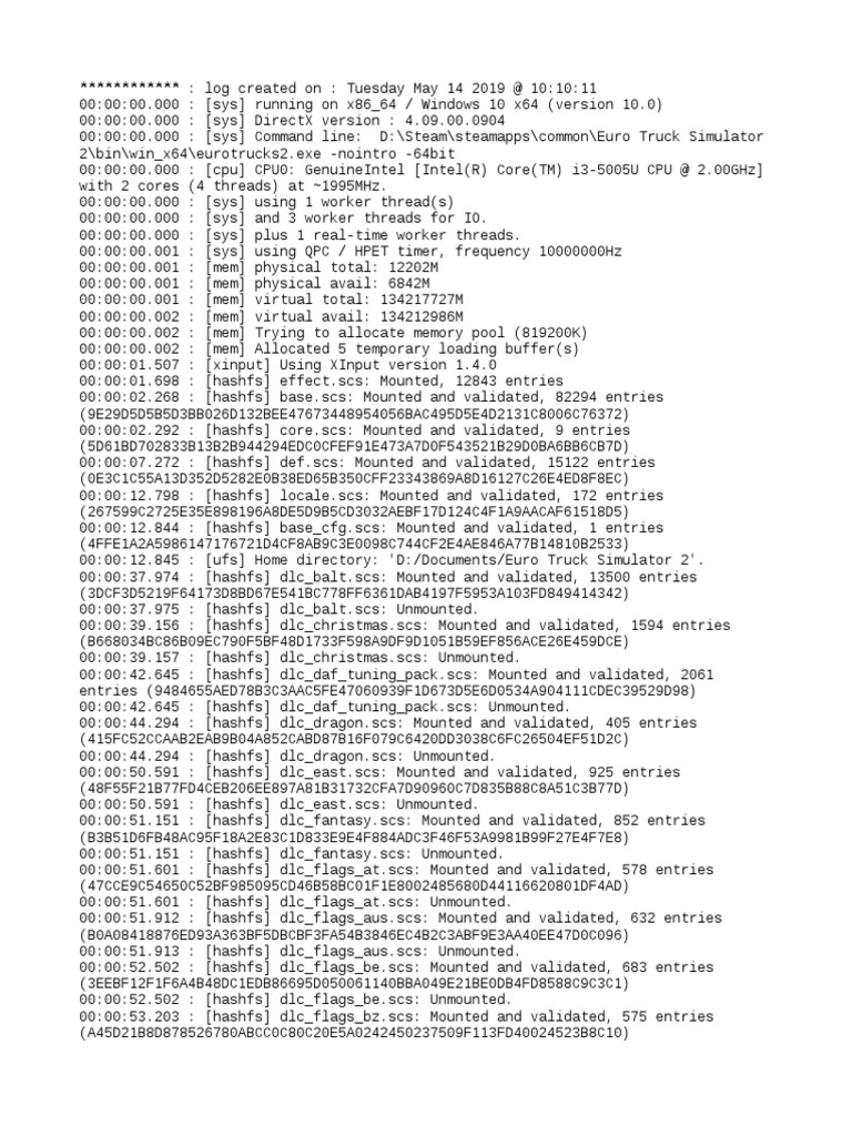 Euro Truck Simulator Log | PDF | Zip (File Format) | Computer Hardware