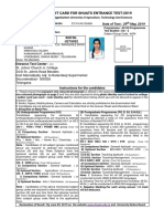 SHUATS - Entrance Test Admit Card 2019 - 26568 PDF