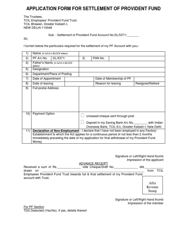Settlement Form PF PDF
