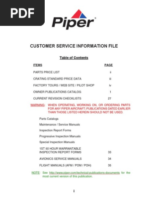 Customer Service Info Piper Pdf Aerospace Engineering Aircraft Configurations