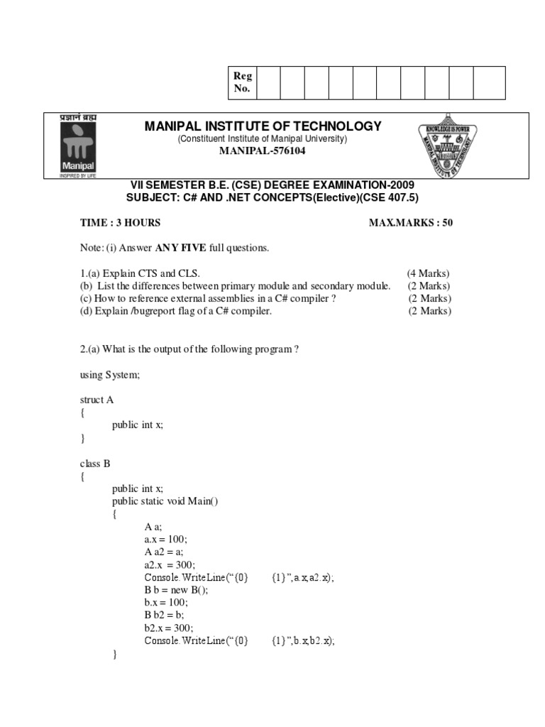 C# and .NET Concepts Exam 2009 | PDF | C Sharp (Programming Language ...