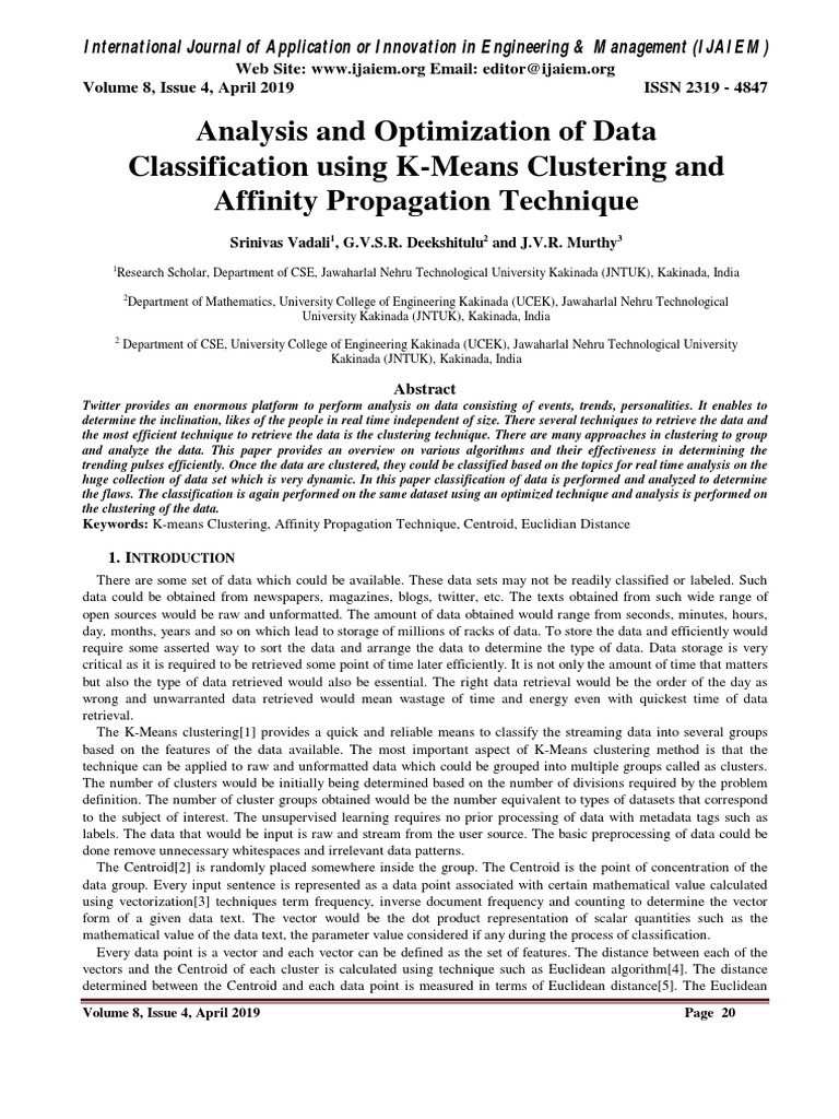 Analysis and Optimization of Data Classification Using K-Means ...