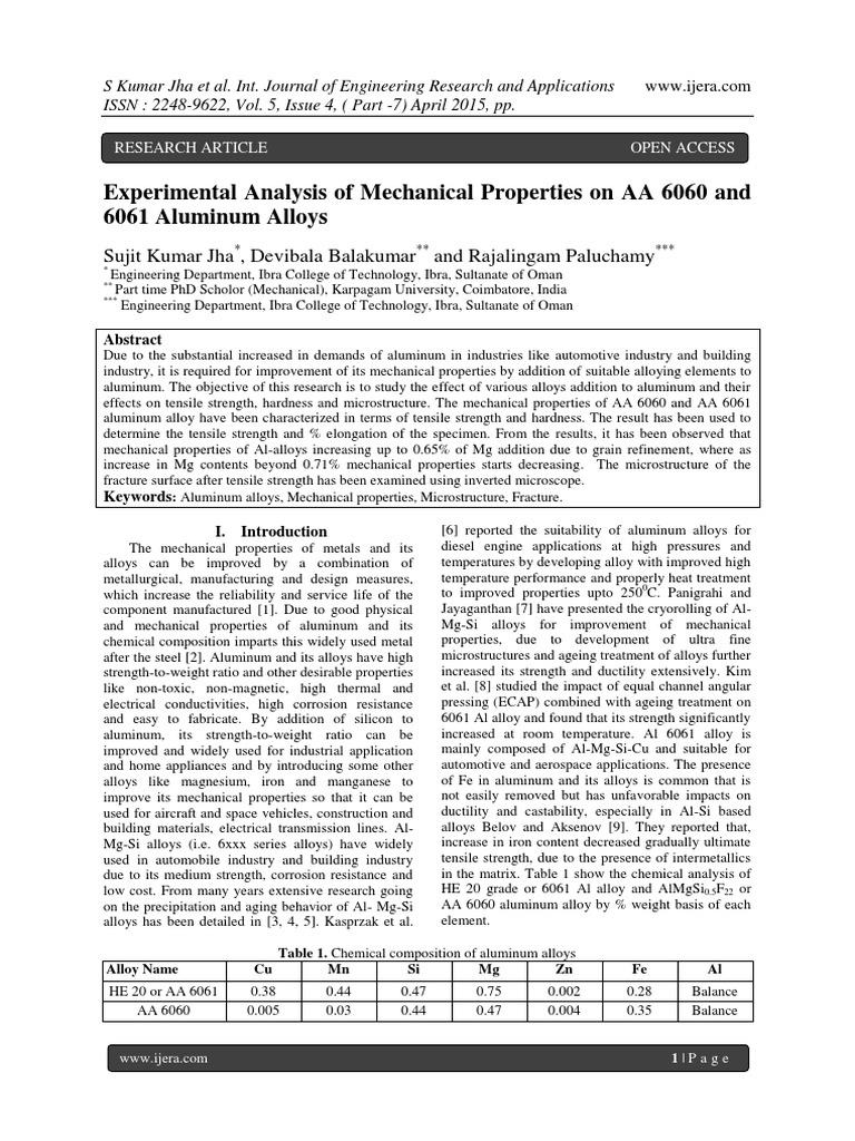 Mechanical Properties of AA 6060 & 6061 | PDF | Ultimate Tensile ...