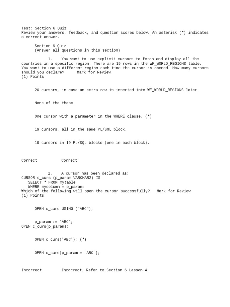 Section 6 Quiz | PDF | Control Flow | Pl/Sql
