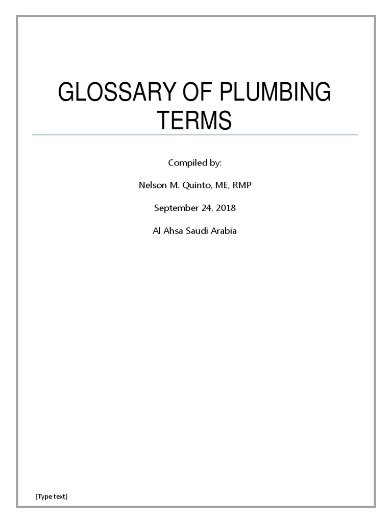 Comprehensive Plumbing Terms and Definitions PDF Plumbing Pipe