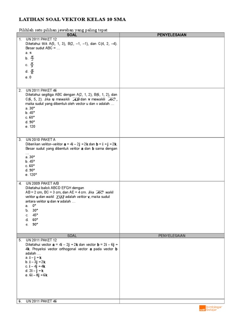 Latihan Soal Vektor Kelas 10 Sma