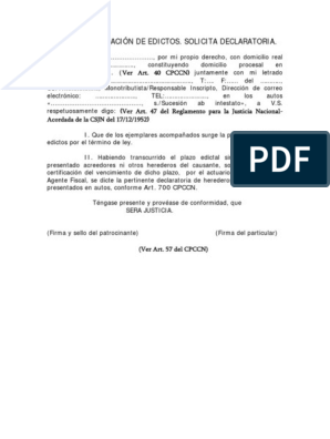 Escrito para Solicitar Declaratoria de Herederos 458 | PDF