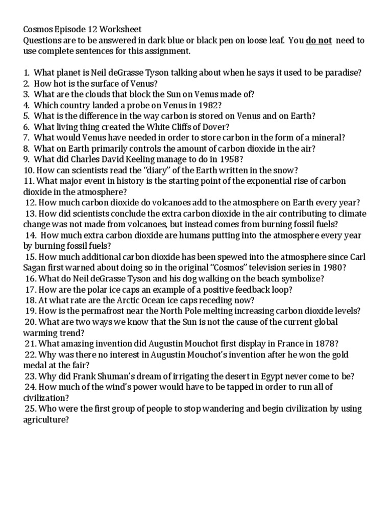 Cosmos Episode 20 Worksheet  PDF  Venus  Atmosphere Of Earth In Cosmos Episode 1 Worksheet Answers