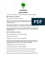 Job Description Nursery Assistant: Main Purpose of The Job Role