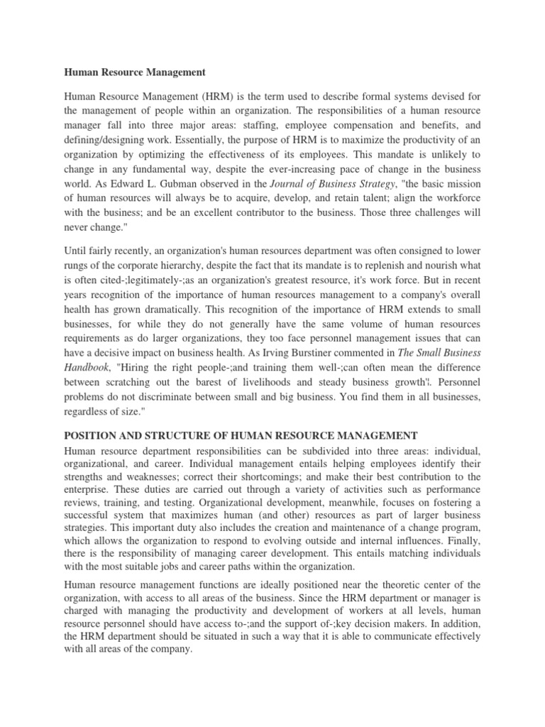 Human Resource Management PDF Human Resource Management Human