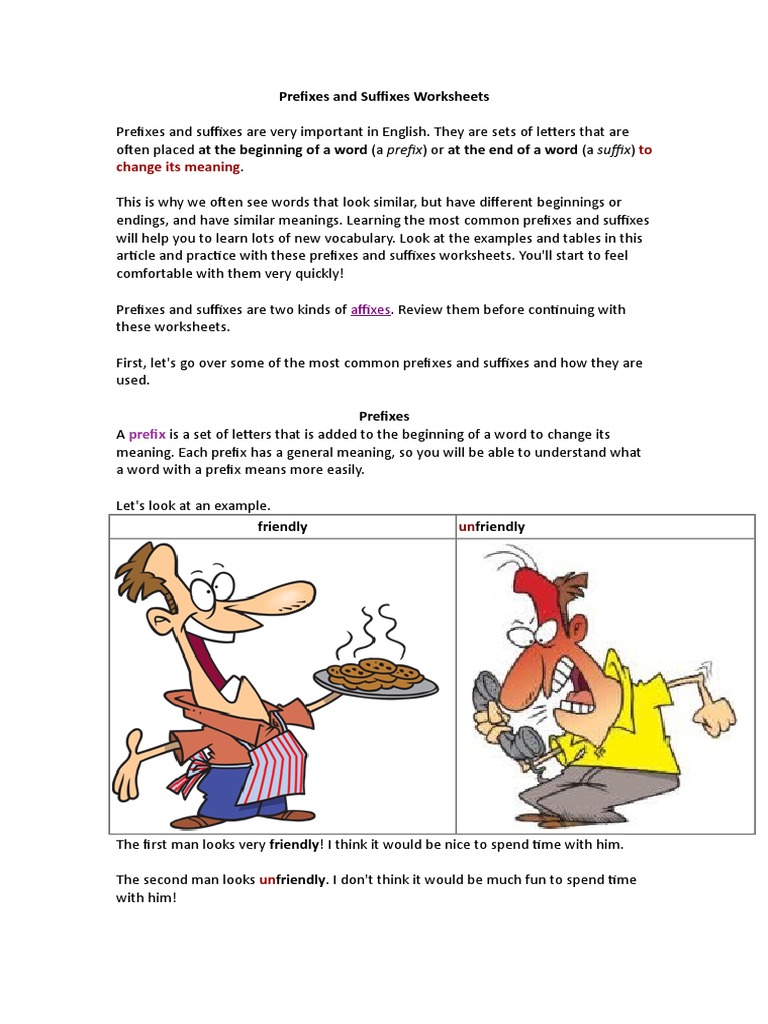 Prefixes and Suffixes Worksheets  PDF  Word  Adjective Within Prefixes And Suffixes Worksheet