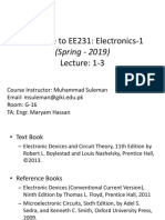 Welcome To EE231: Electronics-1 Lecture: 1-3: (Spring - 2019)