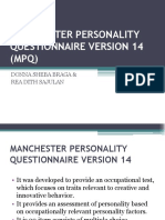 MANCHESTER PERSONALITY QUESTIONNAIRE VERSION 14 MPQ Report