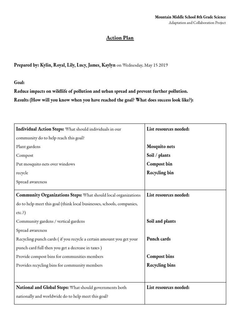 Action Plan Template Google Docs2 Pdf Recycling Environment
