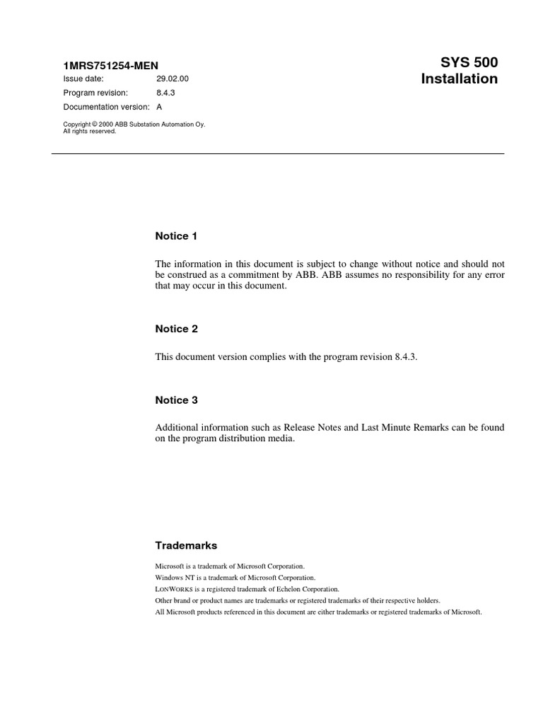 SYS 500 Installation: 1MRS751254-MEN | PDF | Local Area Network ...