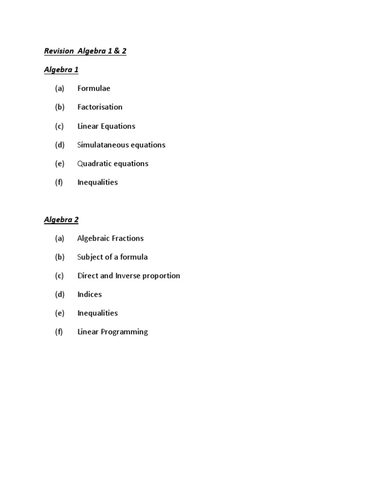 Algebra 1 & 2 Revision Guide | PDF | Algebra | Equations