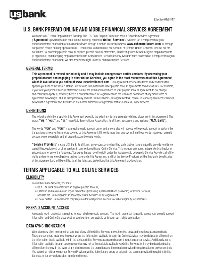 Online and Mobile Banking Agreement Usbank | PDF | Trademark | Internet