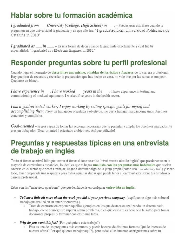 Como Se Dice Especializacion Academica En Ingles Hablar Sobre Tu Formación Académica | PDF | Labor | Empleo