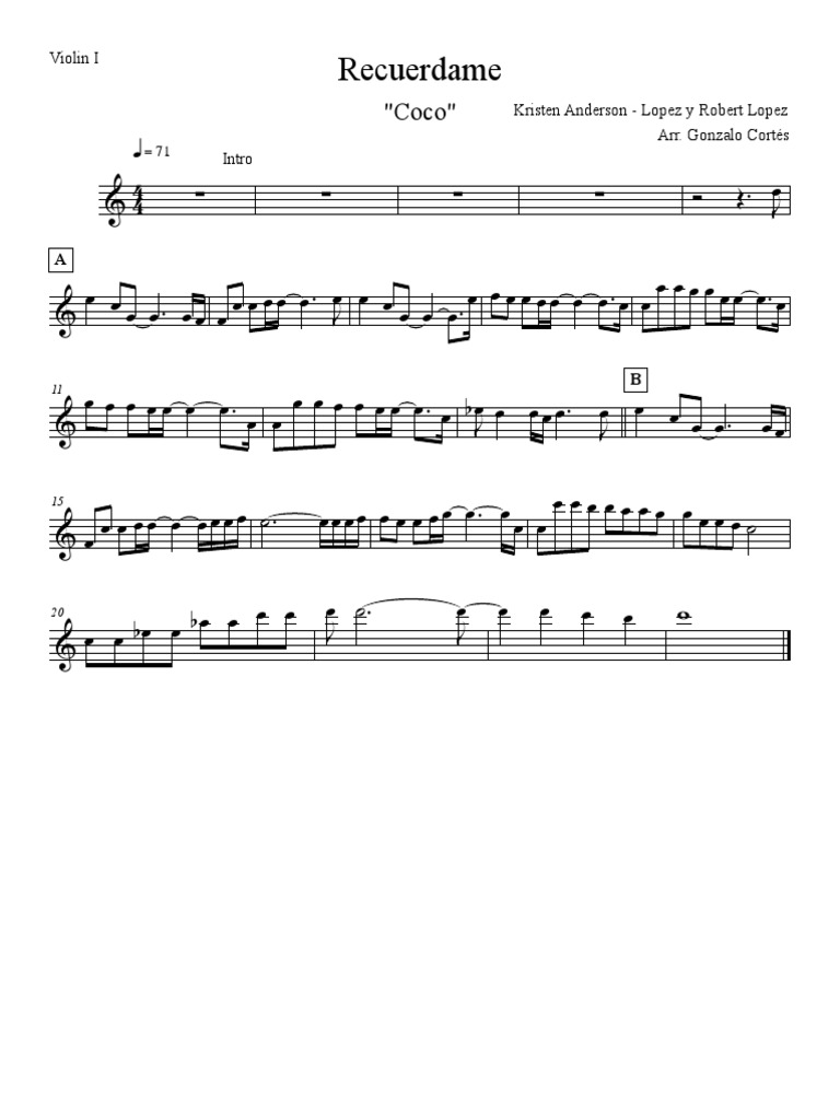 Recuerdame Coco Violin I