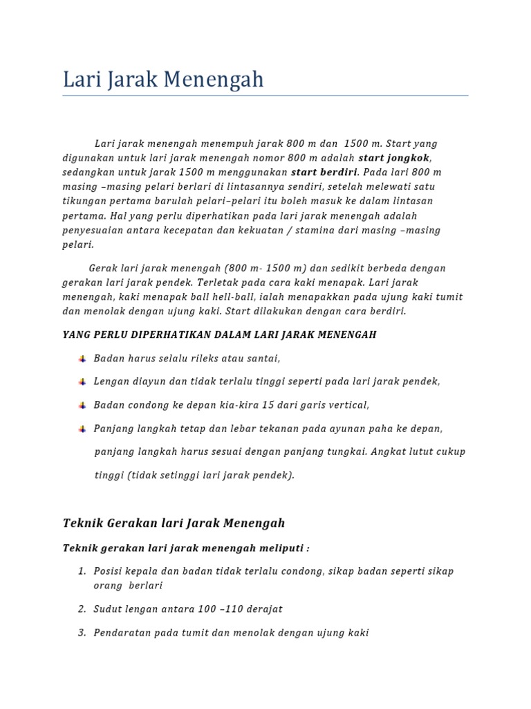 Pengertian Lari Jarak Menengah