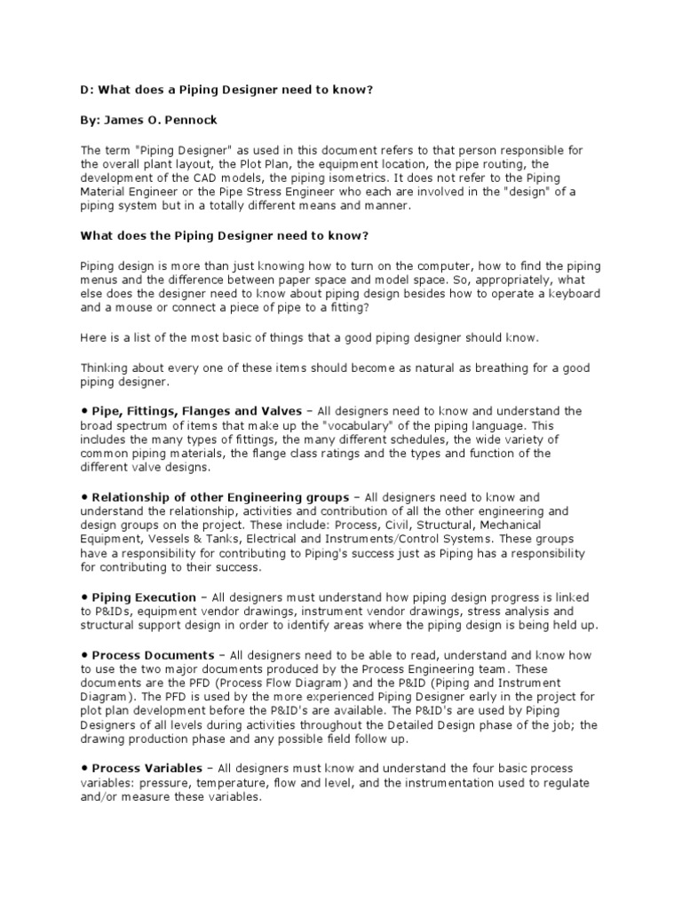 Essentials for Piping Designers | PDF | Pipe (Fluid Conveyance ...