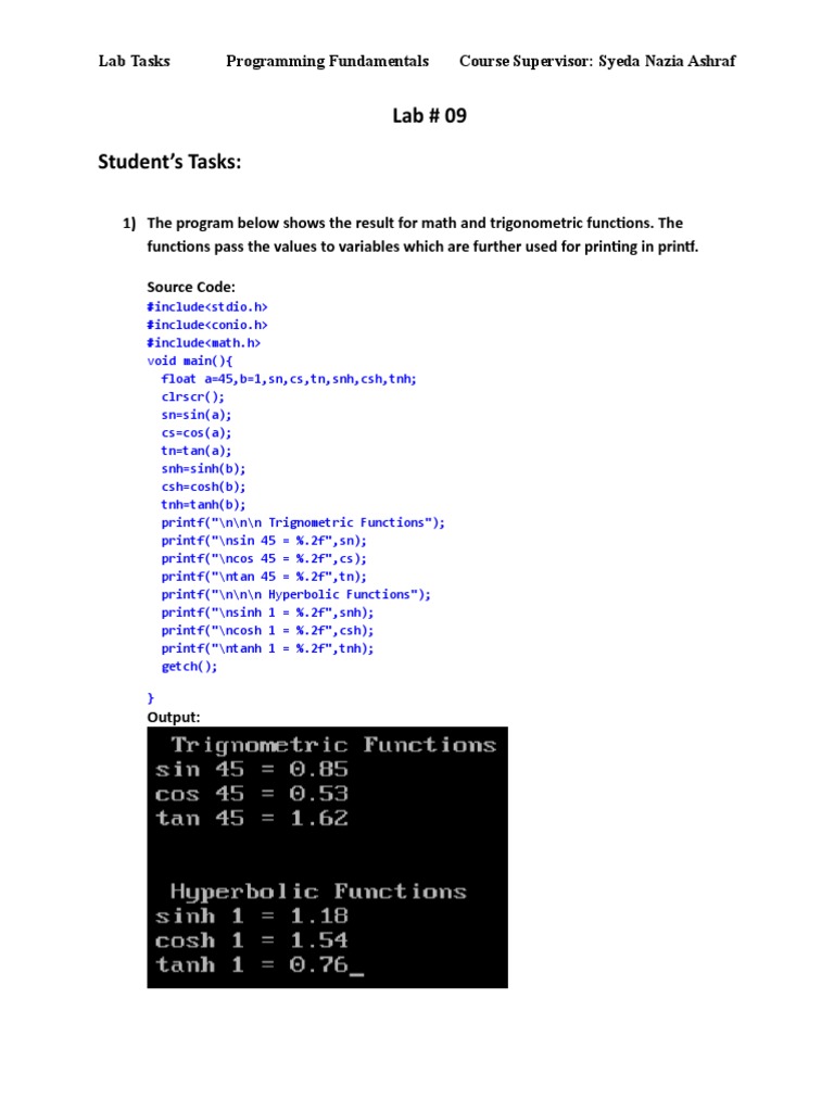 C Programming Lab Tasks Guide | PDF | Mathematical Objects | Teaching ...