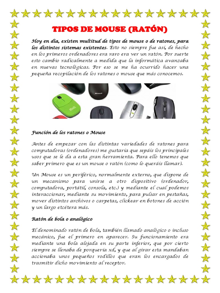 Tipos de Mouse | PDF | Ingeniería Informática | Tecnología digital