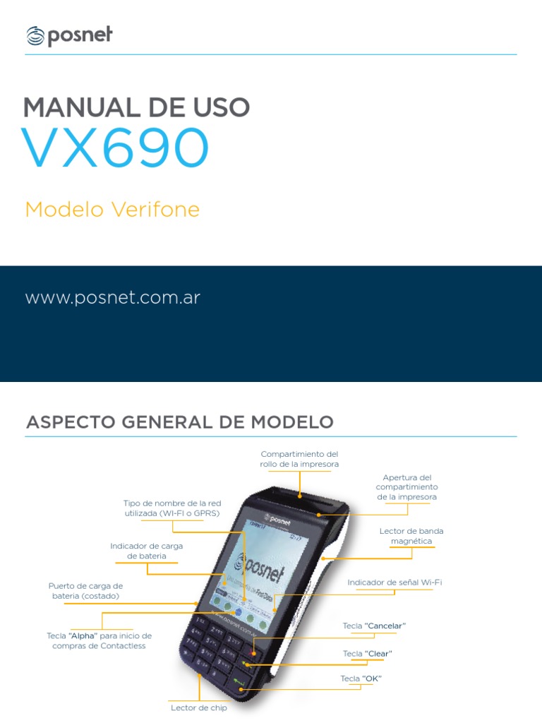 Manual de Uso Terminal Verifone VX690 | PDF | Tarjeta de débito | USB