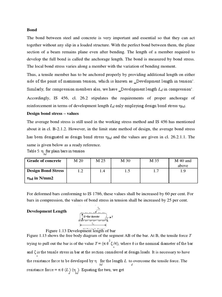 Design Bond Stress and Development Length | PDF | Stress (Mechanics ...