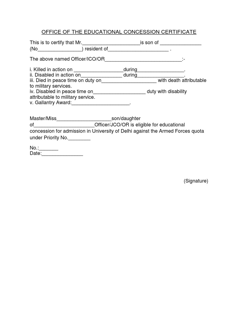Educational Concession Certificate Format | PDF