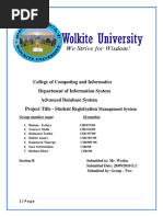 College of Computing and Informatics Department of Information System Advanced Database System Project Title - Student Registration