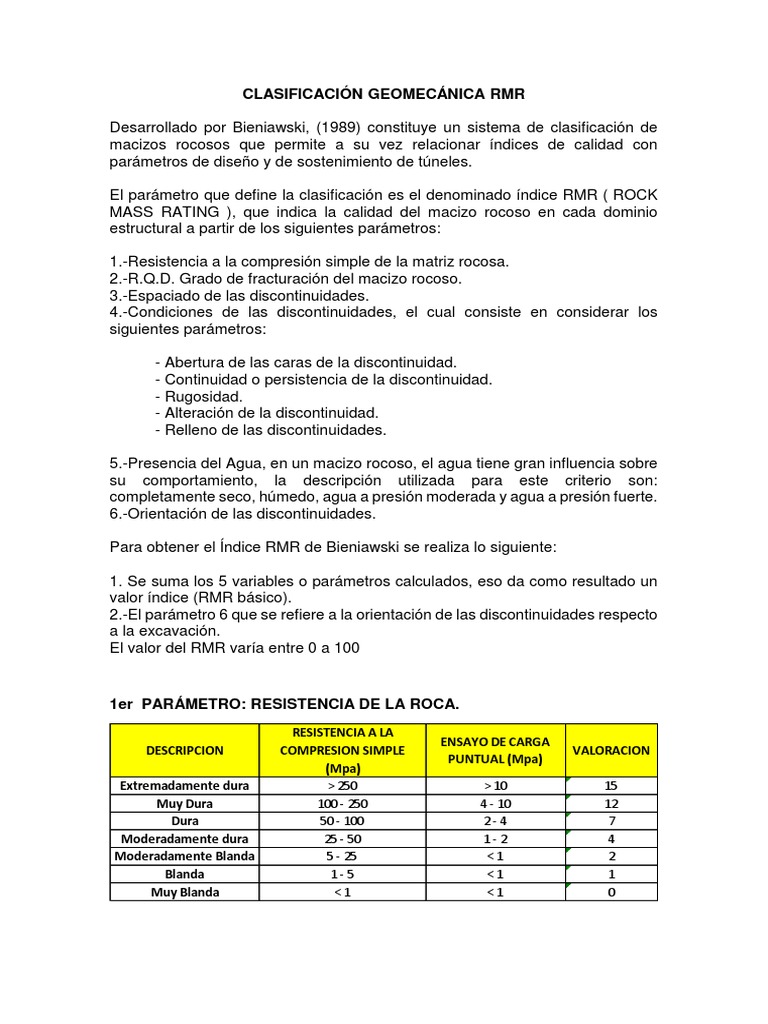 Clasificación Geomecánica RMR de Bieniawski | PDF | Túnel | Ingeniería