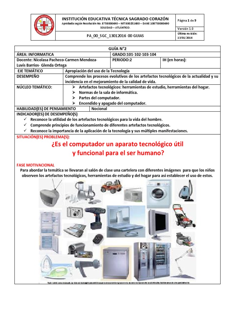1 Guia de Informatica Periodo II Grado 1 | PDF | Monitor de computadora ...