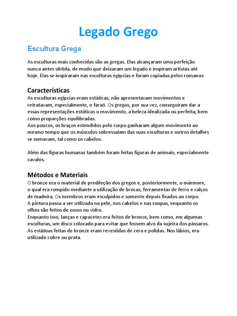 Legado da Escultura Grega | PDF | Aristóteles | Escultura