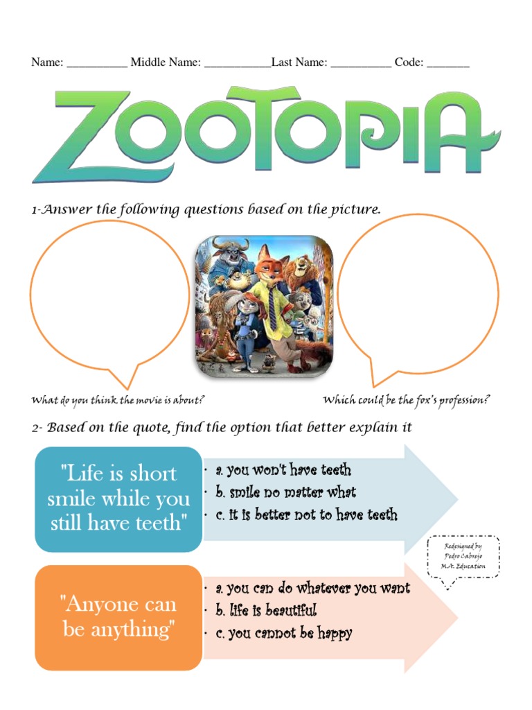 10.1 Zootopia The Nicest PDF Languages Language Arts