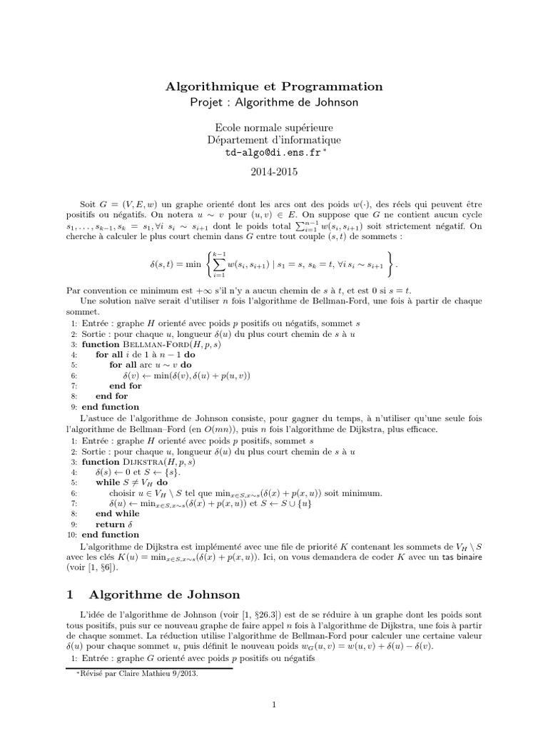 Algorithme de Johnson pour graphes | PDF | Théorie des graphes ...