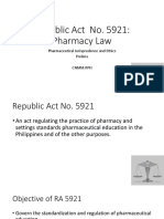 Republic Act No. 5921: Pharmacy Law: Pharmaceutical Jurisprudence and Ethics Prelims CNMM - RPH