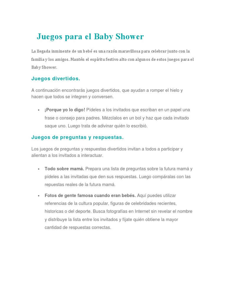 Juegos Divertidos para Baby Shower | PDF | Ocio, image size:768x1024