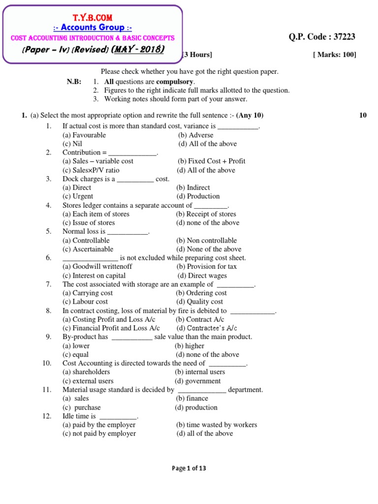 05 Financial Accounting Auditing Paper IV Cost Accounting Introduction ...